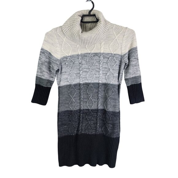 Womens Studio One Multicolor Cable Knit Turtleneck Sweater Dress Long Sleeve L - Picture 1 of 8